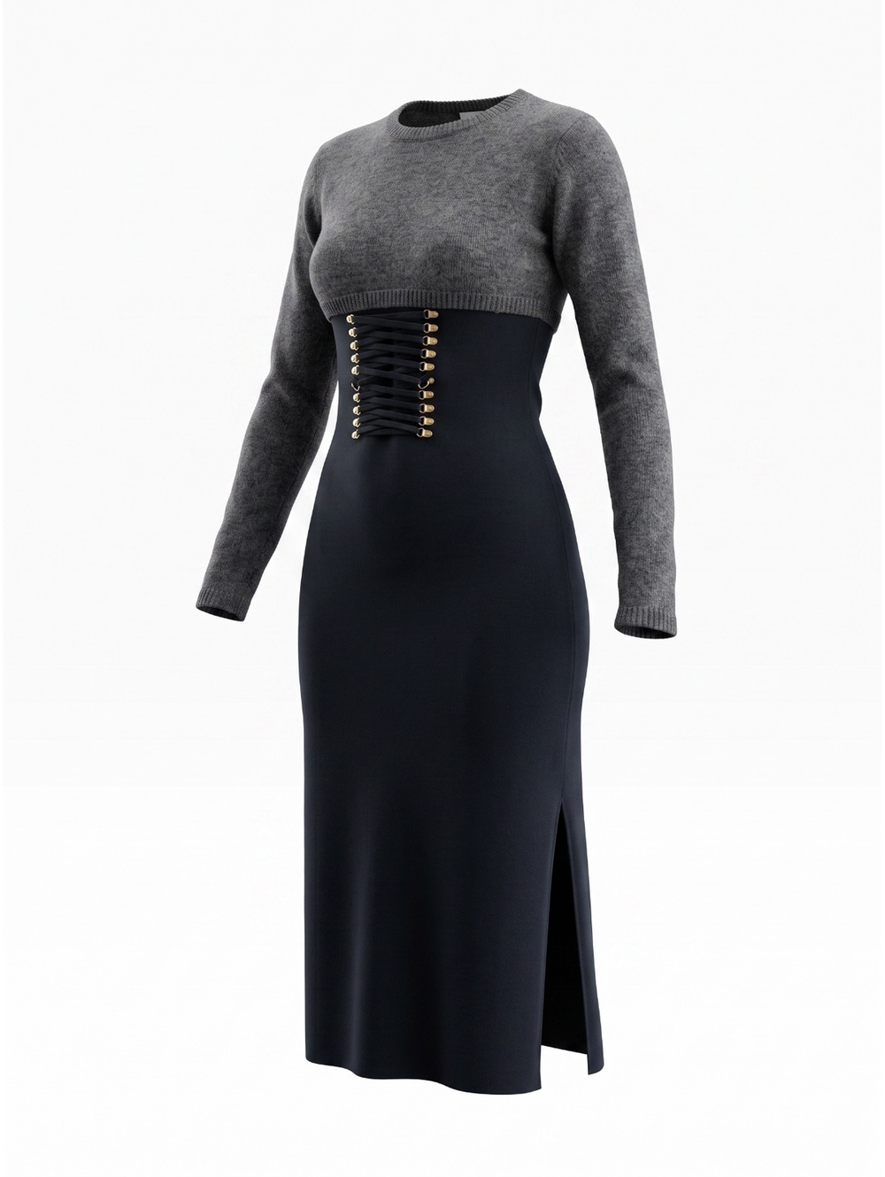 Altuzarra FW21 Ursula Corset Lace-Up Knit Sweater Midi Dress - Medium